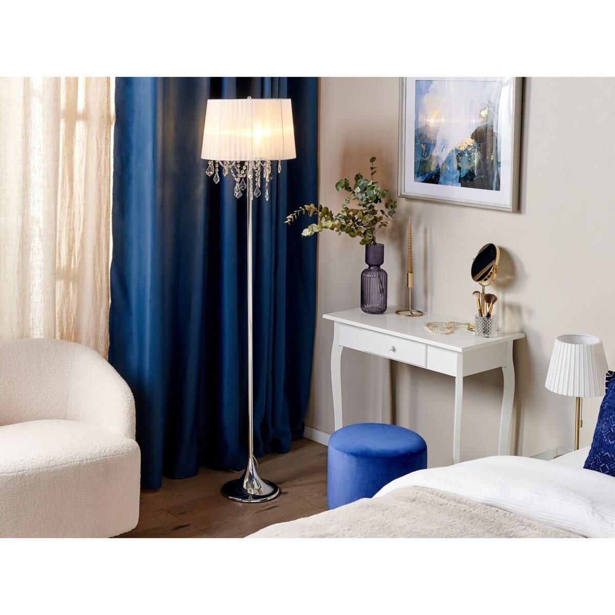 Lampa podłogowa metalowa biała EVANS