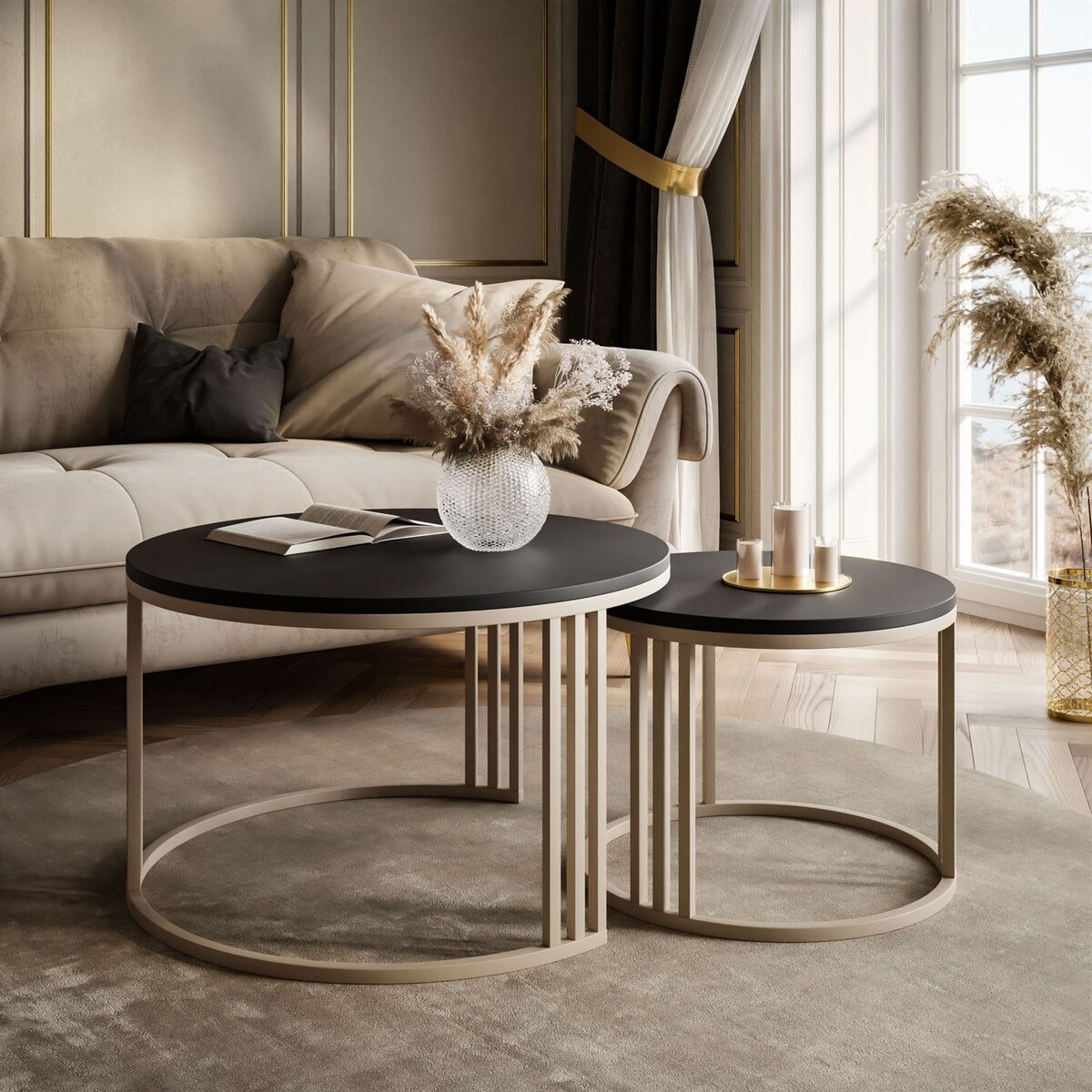 Stolik kawowy LORI 2w1 KASZMIR MAT, blat czarny mat