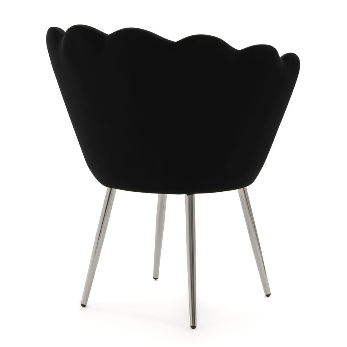 KRZESŁO WELUROWE SHELL MUSZELKA CZARNA NOGI SREBRNE GLAMOUR DO SALONU CHROM