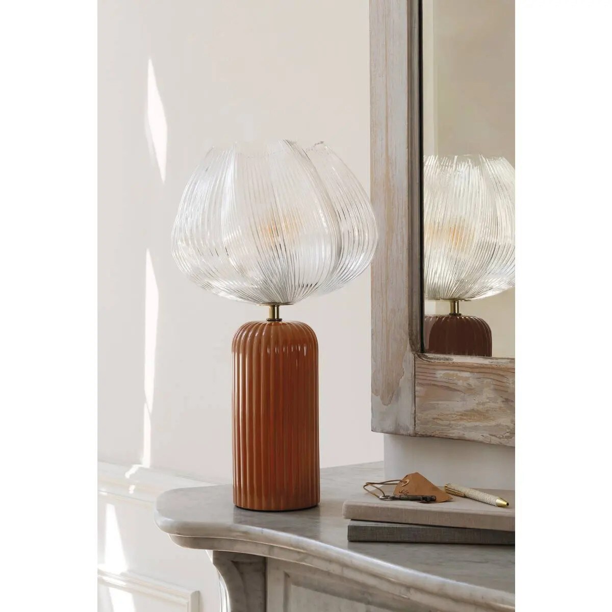 Lampa stołowa ceramiczna, pomarańczowa, Phylas