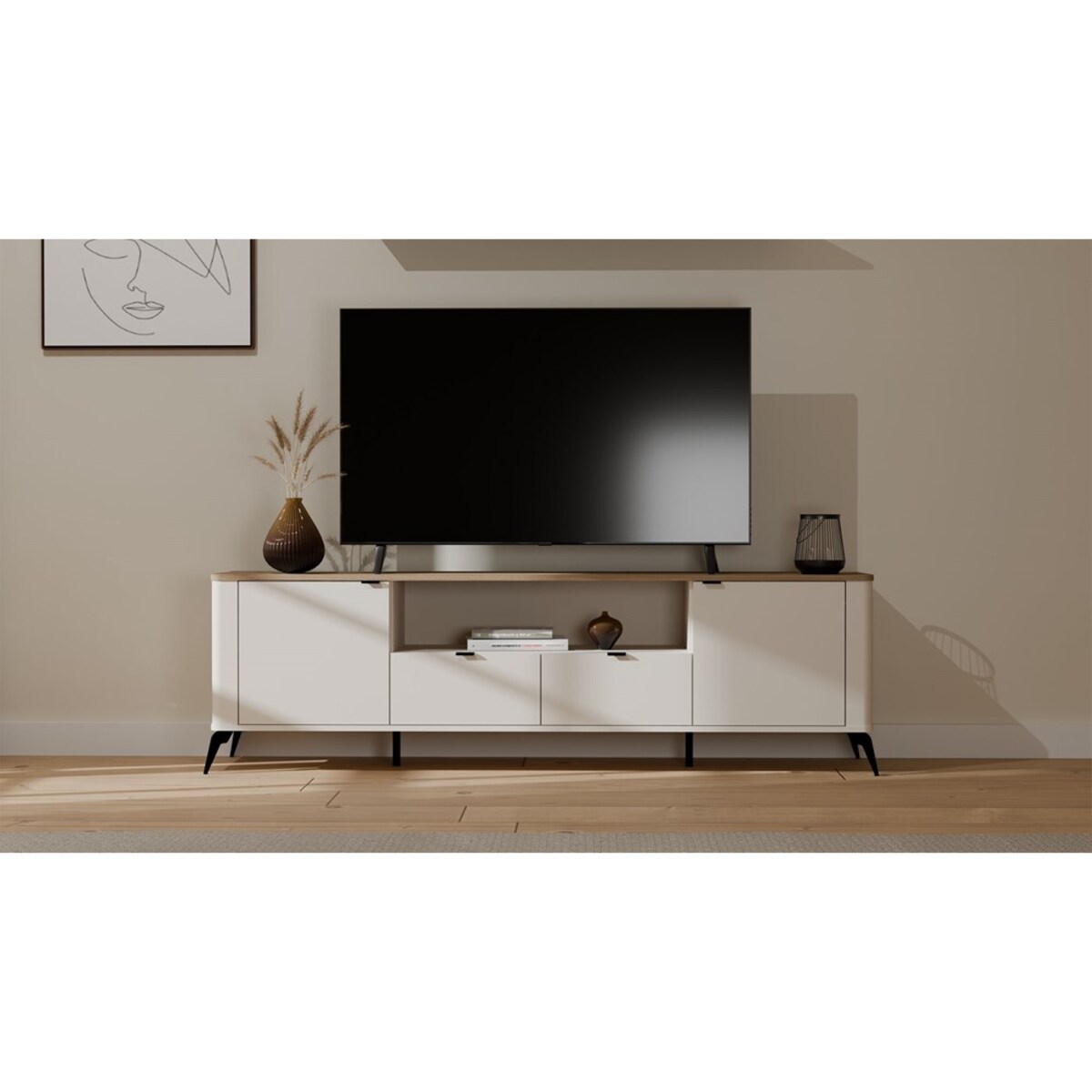 Szafka RTV CORDOBA 2S2S Kaszmir Beż Dąb Castello Szafka Pod TV 2 Szuflady