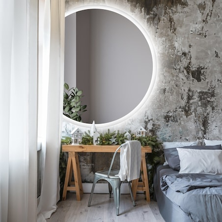 Lustro CAPELLA ŚCIĘTY BOK piaskowane z podświetleniem LED fi 90 S