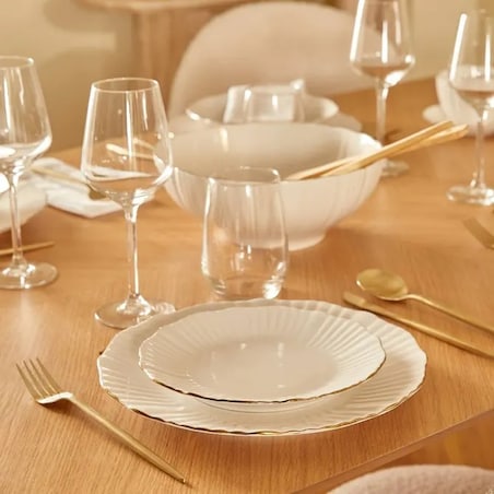 Komplet 6 porcelanowych talerzy głębokich, białe ze złotem, Daphné, 20,5 cm