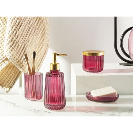 4-częściowy zestaw akcesoriów łazienkowych szklany różowy CARDENA