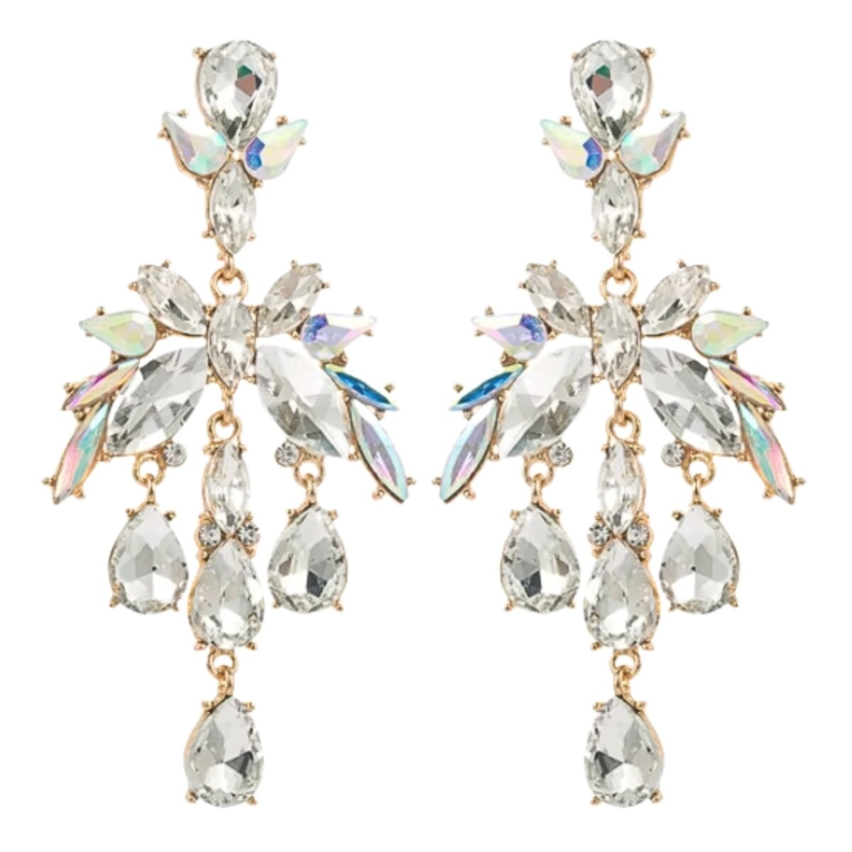ZŁOTE długie KRYSZTAŁOWE kolczyki z akcentem holo pokaźne efektowne glam