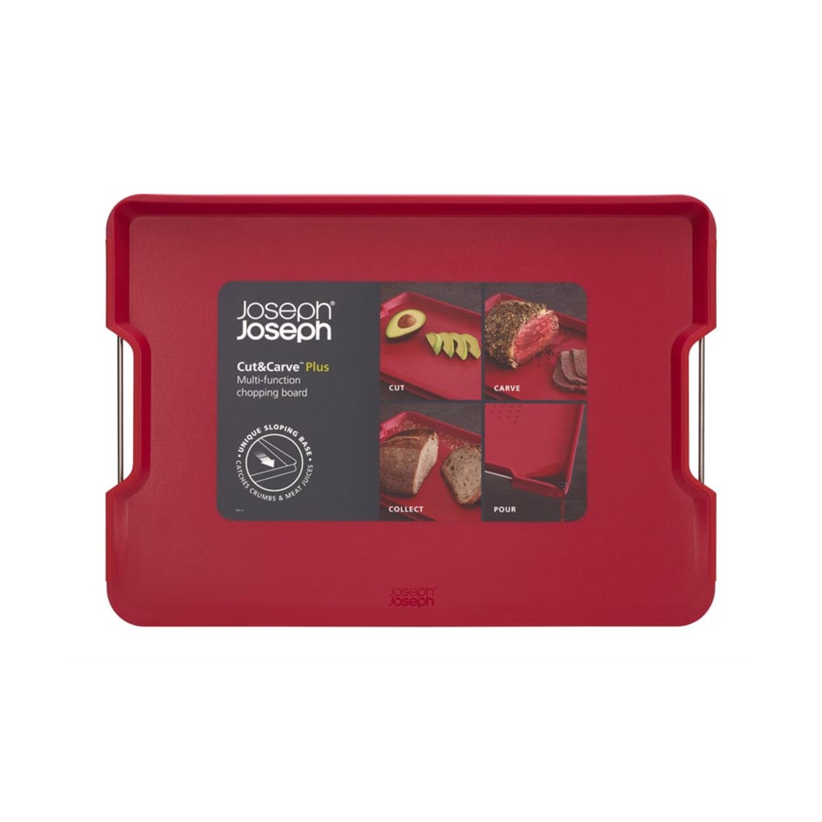 Wielofunkcyjna deska L czerwona Cut & Carve Plus, 2.5 x 41 x 29 cm, Joseph Joseph