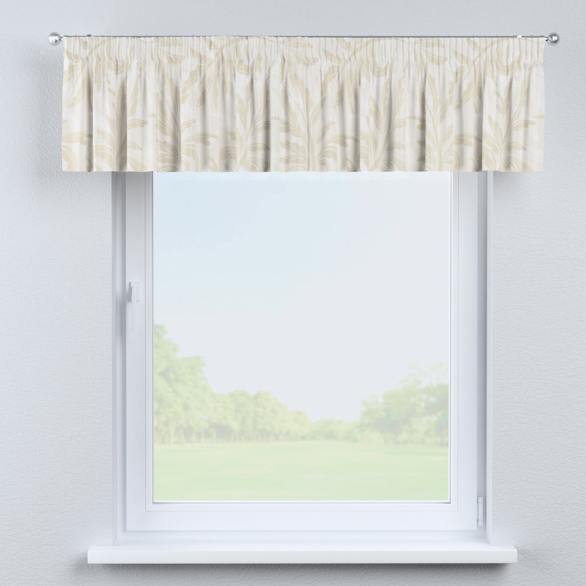 Lambrekin na taśmie marszczącej 260x40 ecru liście akantu