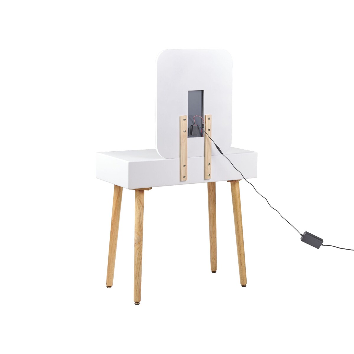 Toaletka 2 szuflady lustro LED ze stołkiem biało-szara DIEPPE