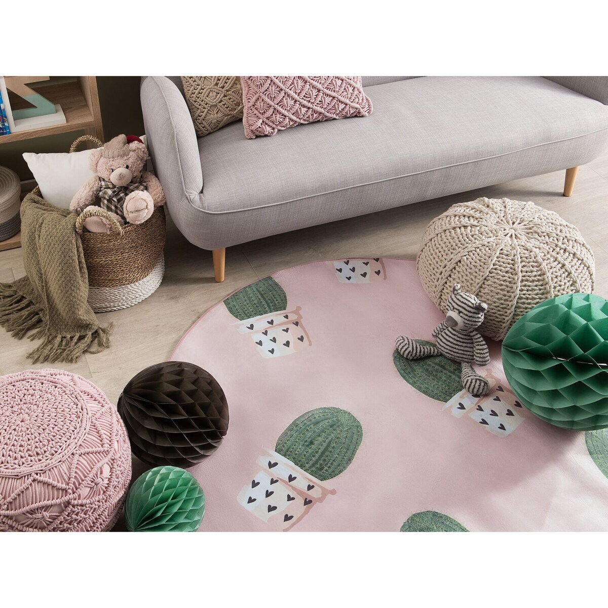 Dywan okrągły w kaktusy ⌀ 120 cm różowy ELDIVAN