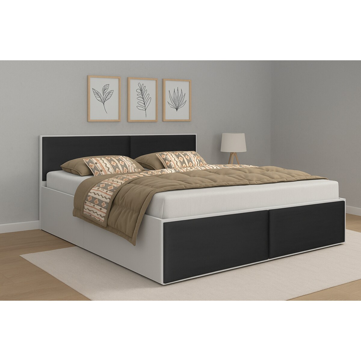Łóżko sypialniane ALDO 2 160x200 z panelami i pojemnikiem- czarne