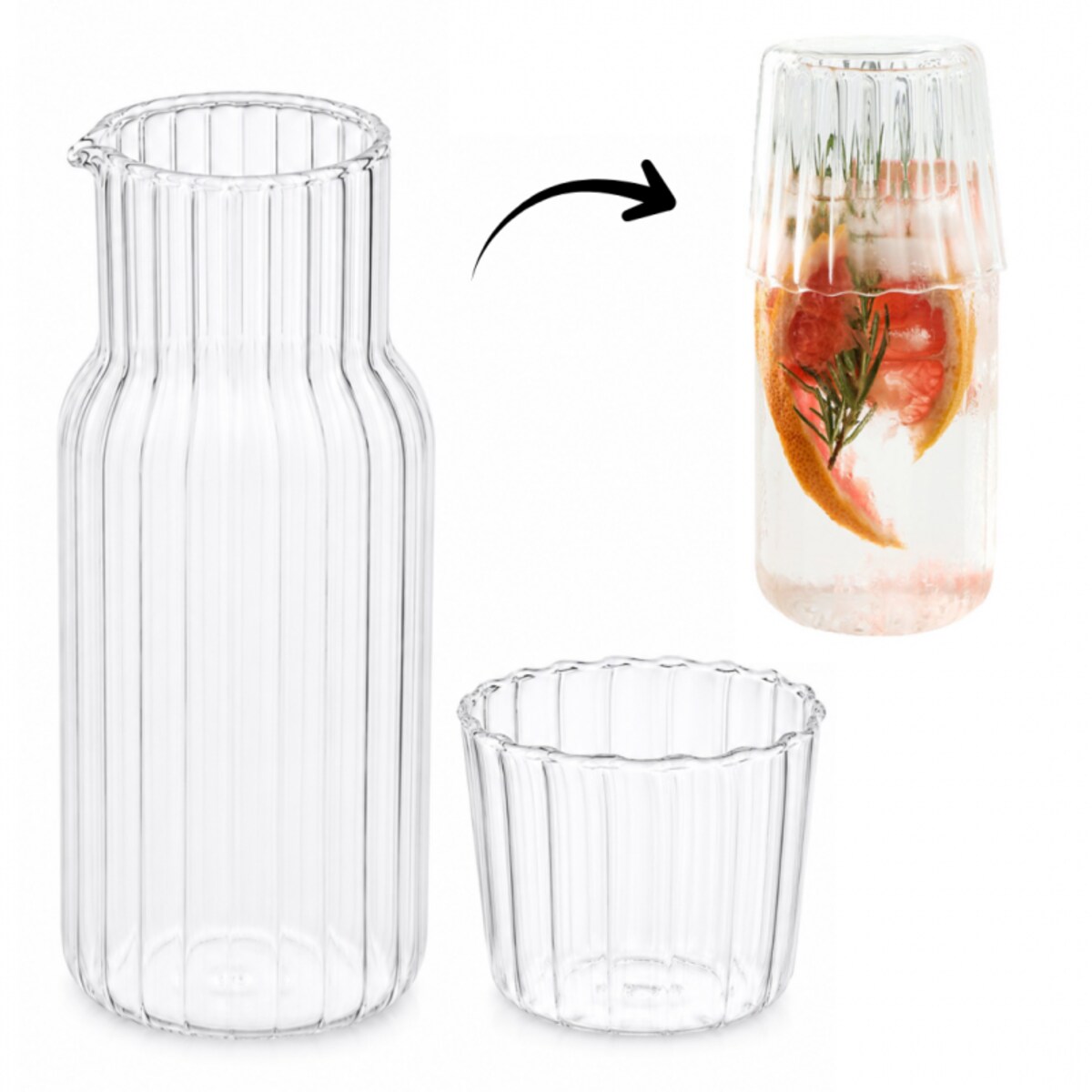 Karafka z falowanymi ściankami 600ml i pokrywką- szklanką 200 ml KARR02
