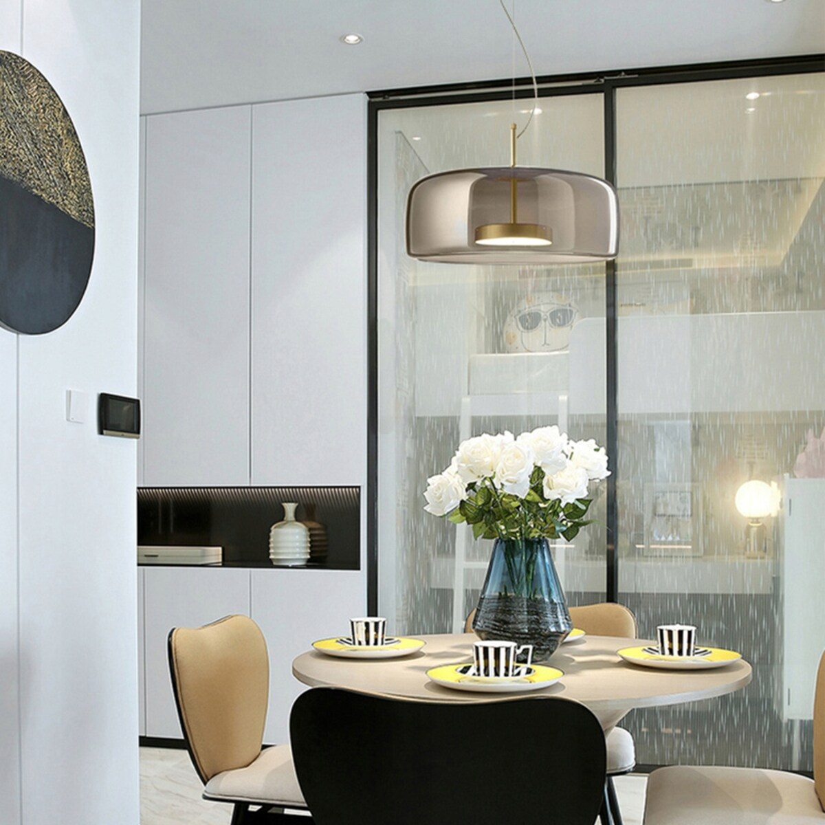 Lampa Wisząca Led Szkło Amber Nowoczesna Złota