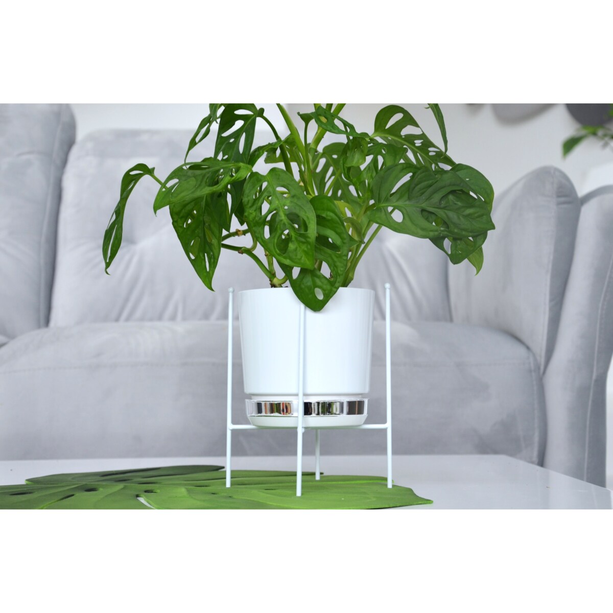 32 Doniczka DUO BIAŁA z podstawką KRAINA LODU dwukolorowa nowoczesna z połyskiem elegancka efekt lustra srebrna minimalizm duża donica