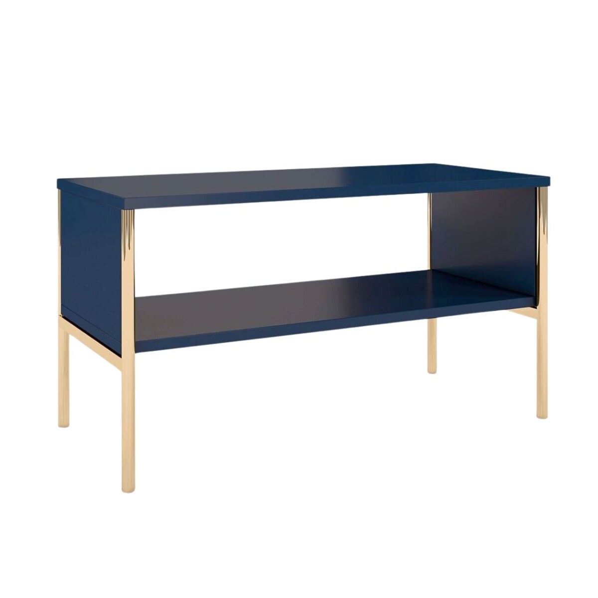 Elegancki granatowy stolik kawowy Skandica POLKA na złotych nóżkach