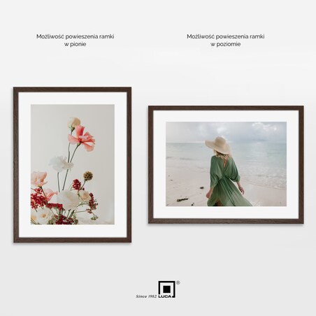 Ramka na zdjęcia 30x40 cm brązowa ciemna rama MDF z plexi wisząca poziom pion klasyczna ramka