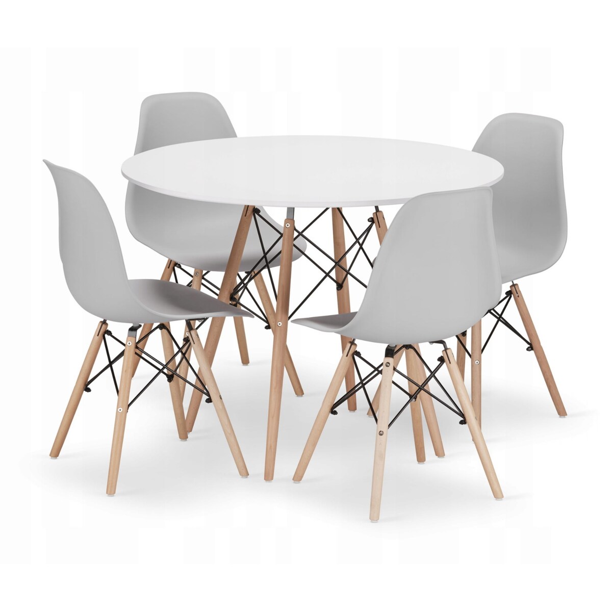 Zestaw Stół Do Jadalni Kuchni Salonu Biura Okrągły Todi 100 Biały + 4 Krzesła Osaka Szare