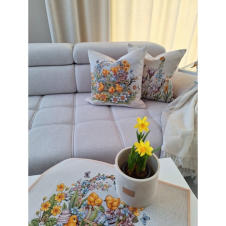 Poszewka Na Poduszkę Jasiek 45X45 Cm Żakardowa Dekoracyjna Ozdobna Wielkanocna Kurczaczki