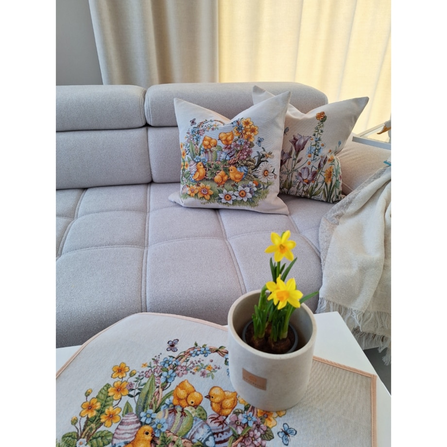 Poszewka Na Poduszkę Jasiek 45X45 Cm Żakardowa Dekoracyjna Ozdobna Wielkanocna Kurczaczki