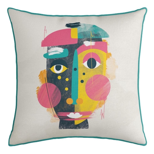 Poszewka dekoracyjna 43x43 kolorowa, abstrakcyjna twarz