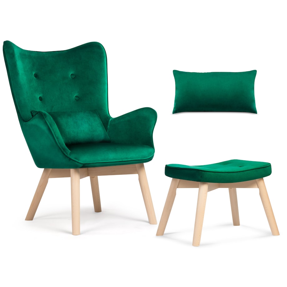 Fotel USZAK z podnóżkiem i poduszką Sofotel zielony