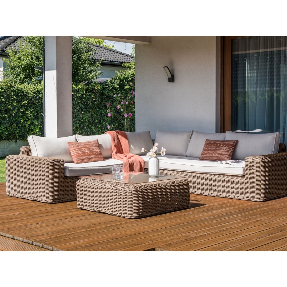 Duży zestaw wypoczynkowy dla 6 osób Technorattan Brązowy PALERMO