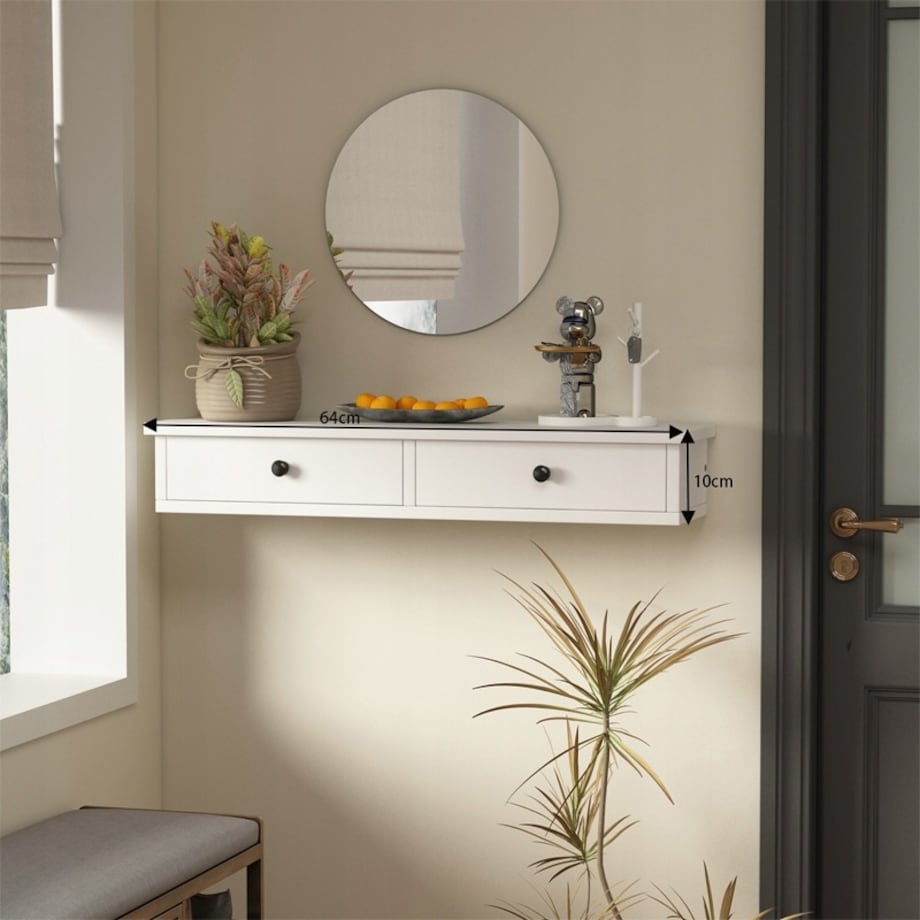 Półka wisząca biała nowoczesna loft sypialnia ścienna 64 cm