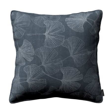Poszewka Gabi na poduszkę 45x45 szaro-srebrne liście miłorzębu na grafitowym tle