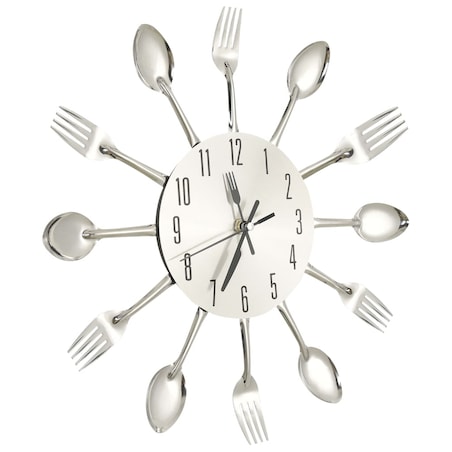 vidaXL Zegar ścienny z łyżek i widelców, srebrny, 31 cm, aluminium