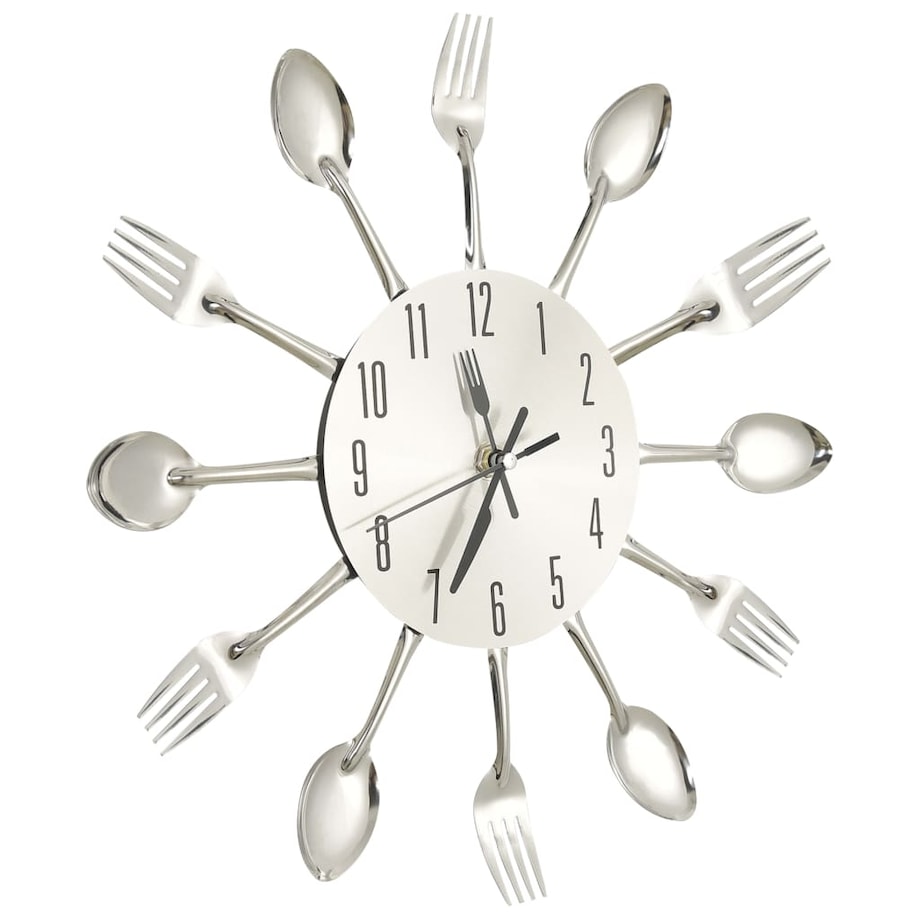 vidaXL Zegar ścienny z łyżek i widelców, srebrny, 31 cm, aluminium