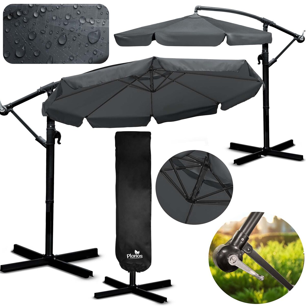 Parasol ogrodowy z wysięgnikiem pokrowiec 8 segmentów ø 350cm Plonos