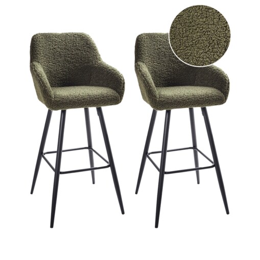Zestaw 2 krzeseł barowych CASMALIA Boucle Ciemnozielony