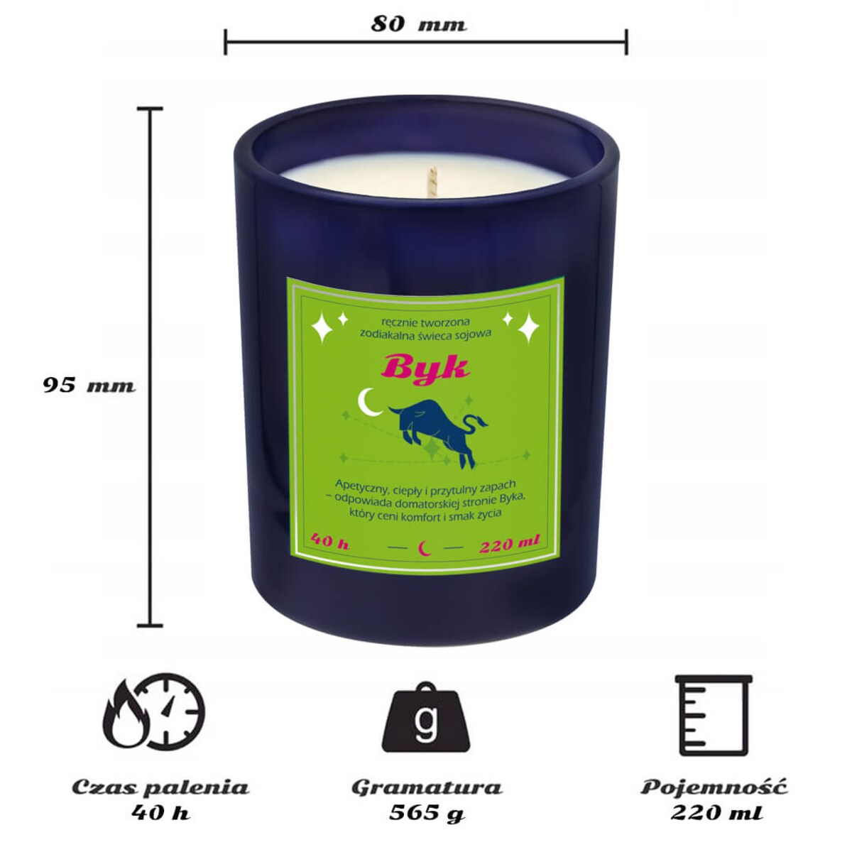 Świeca zodiakalna sojowa naturalna zapachowa BYK - bezpieczna, ręcznie robiona w szklanym słoiczku na prezent upominek dla osoby ze znakiem zodiaku BYKA