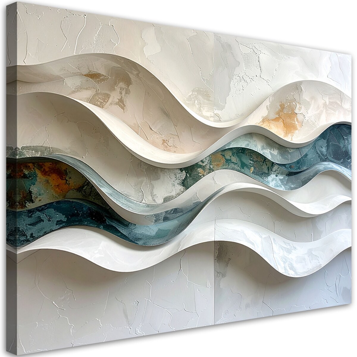 Obraz do salonu sypialni biura, Abstrakcyjne fale z imitacją farby w beżu 90x60 cm