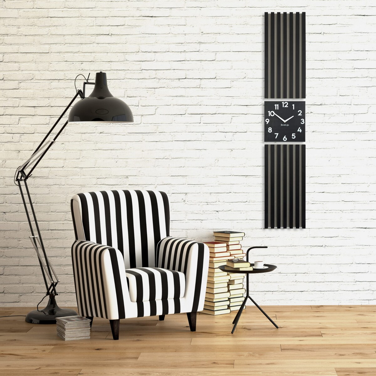 Czarny panel Zegar w Lamelach 155x30cm