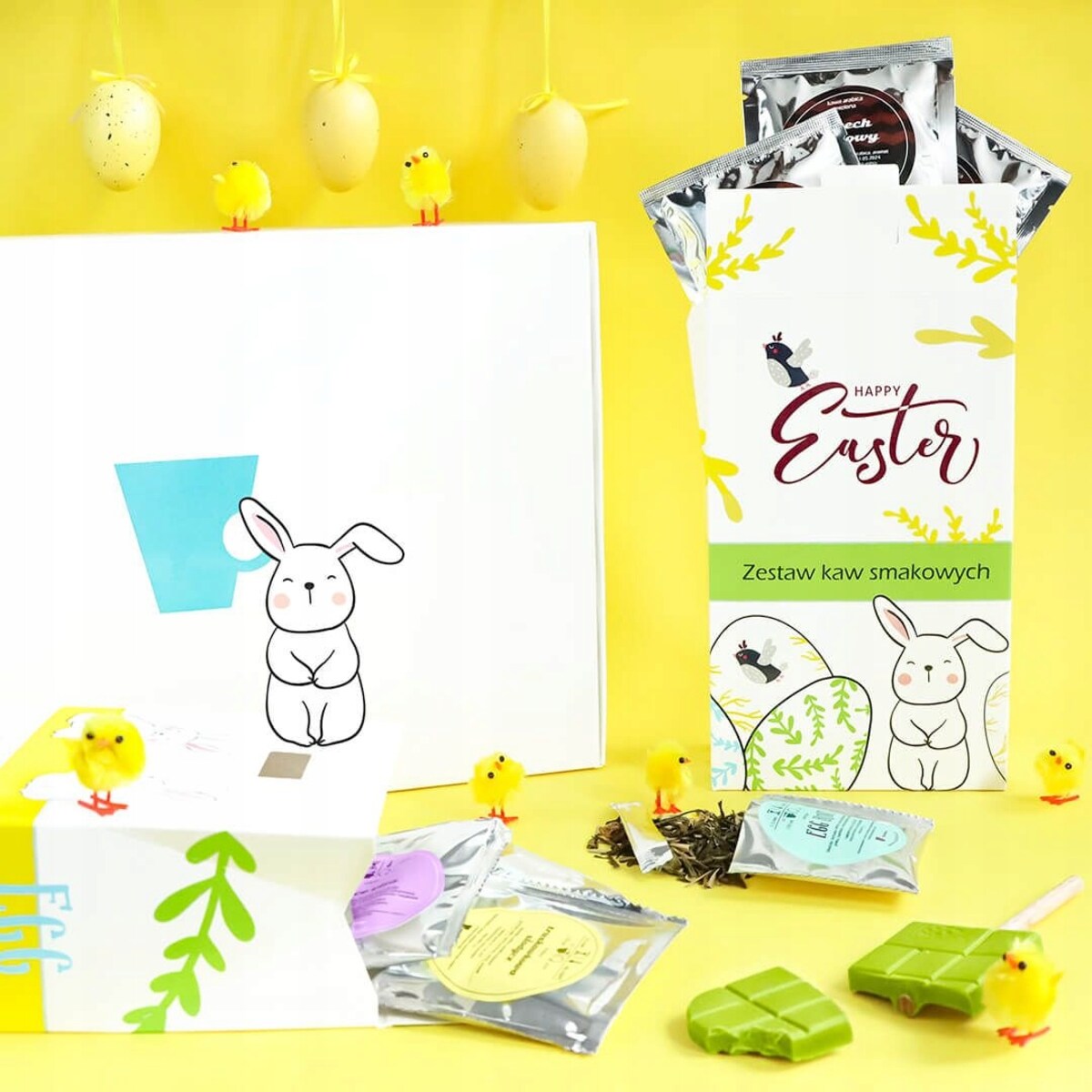 Zestaw kaw aromatyzowanych mielonych HAPPY EASTER mix 10 smaków - prezent upominek box paczka na Wielkanoc Zajączka dla kobiety faceta