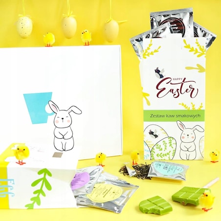Zestaw kaw aromatyzowanych mielonych HAPPY EASTER mix 10 smaków - prezent upominek box paczka na Wielkanoc Zajączka dla kobiety faceta