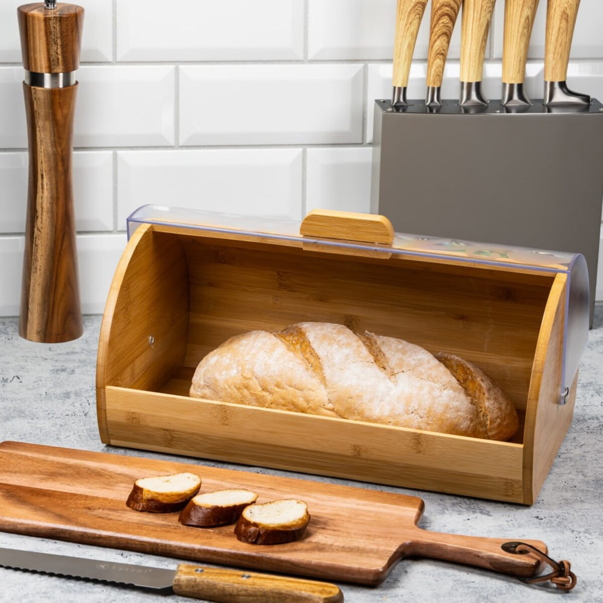 Chlebak bambusowo-akrylowy pojemnik na chleb pieczywo KINGHOFF