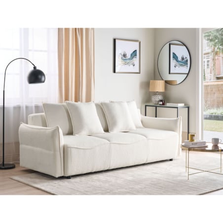 Sofa rozkładana z pojemnikiem boucle biała KRAMA