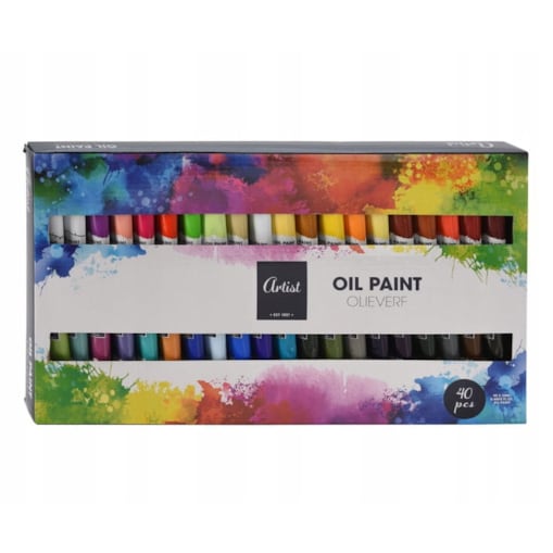 Komplet olejnych farb artystycznych, zawierający 40 tubek 20 ml każda.