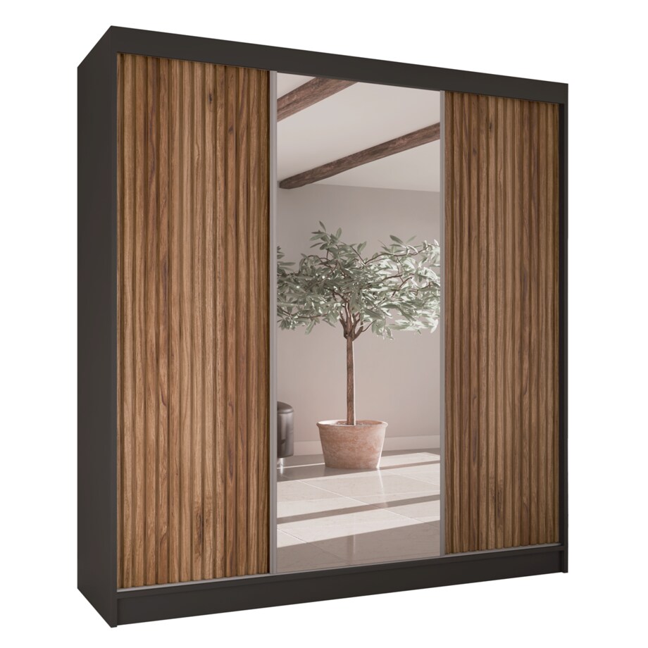 Szafa przesuwna V200 z lustrem i szufladami- czarna+ryfle catania