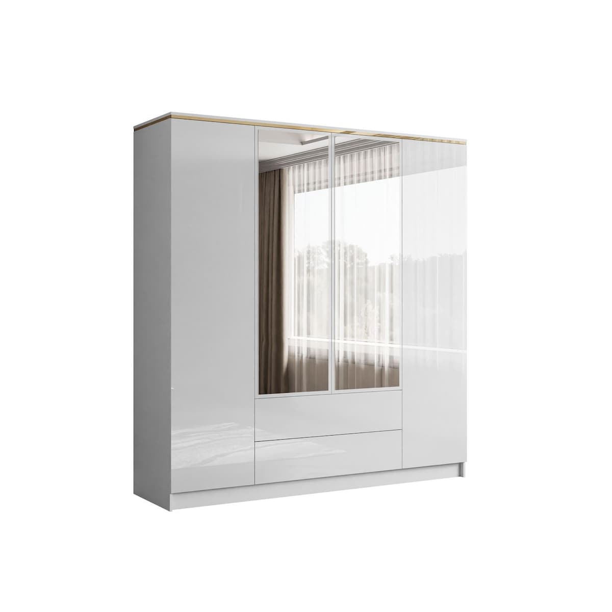 Szafa uchylna AURORA 4D2S z szufladami w białym połysku z lustrem