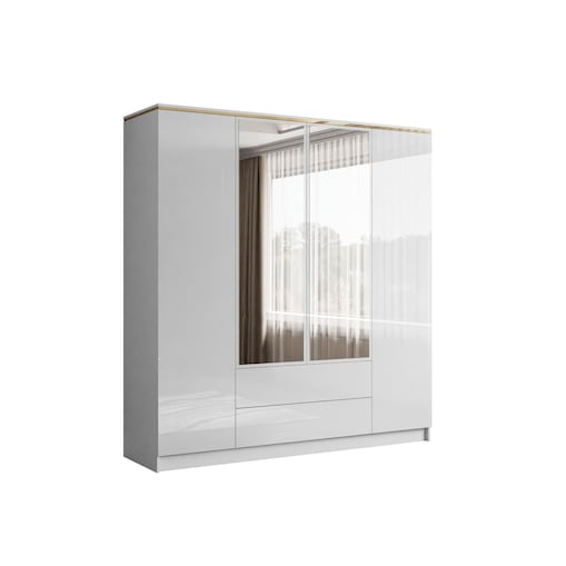 Szafa uchylna AURORA 4D2S z szufladami w białym połysku z lustrem