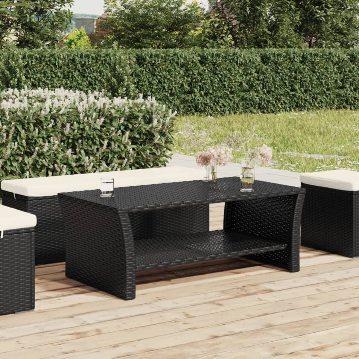 vidaXL Stolik kawowy, czarny, 100x50x40 cm, polirattan