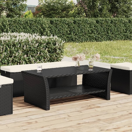 vidaXL Stolik kawowy, czarny, 100x50x40 cm, polirattan