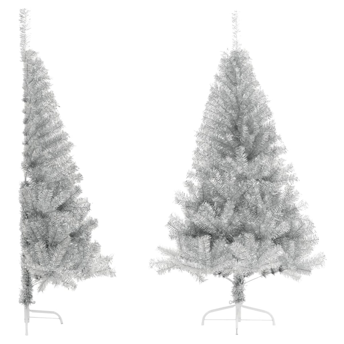vidaXL Sztuczna choinka połówka ze stojakiem, srebrna, 120 cm, PET