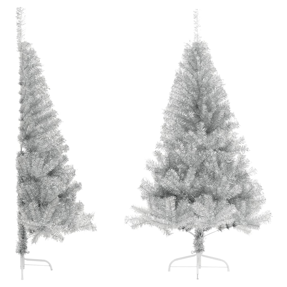 vidaXL Sztuczna choinka połówka ze stojakiem, srebrna, 120 cm, PET