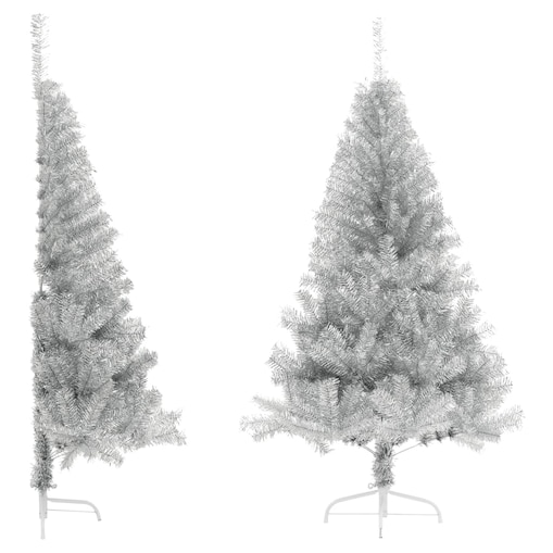 vidaXL Sztuczna choinka połówka ze stojakiem, srebrna, 120 cm, PET