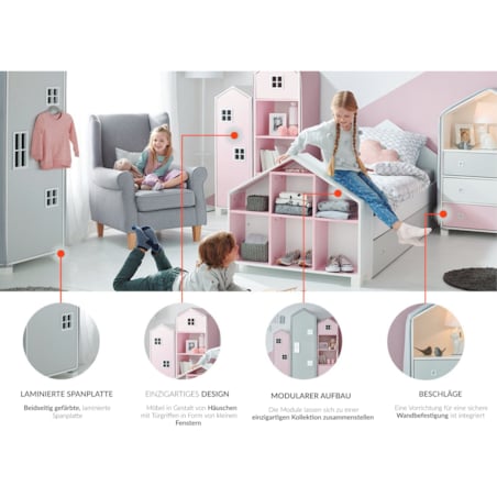 KONSIMO MIRUM Szare łóżko w kształcie domku