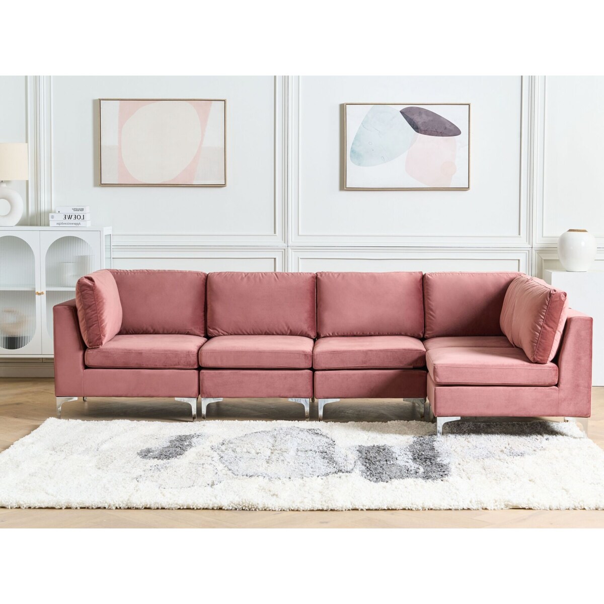 Narożnik modułowy 5-osobowy welurowy lewostronny różowy EVJA