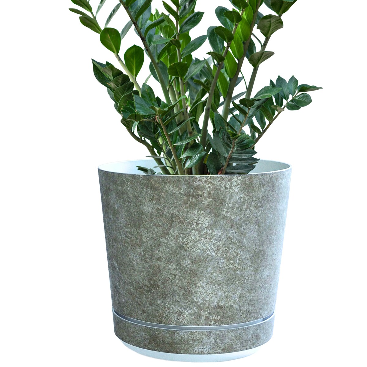 32 cm wzór Szary gres TRIBECA 013 Doniczka z podstawką matowa duża szeroka donica z połyskującym srebrnym wzorem